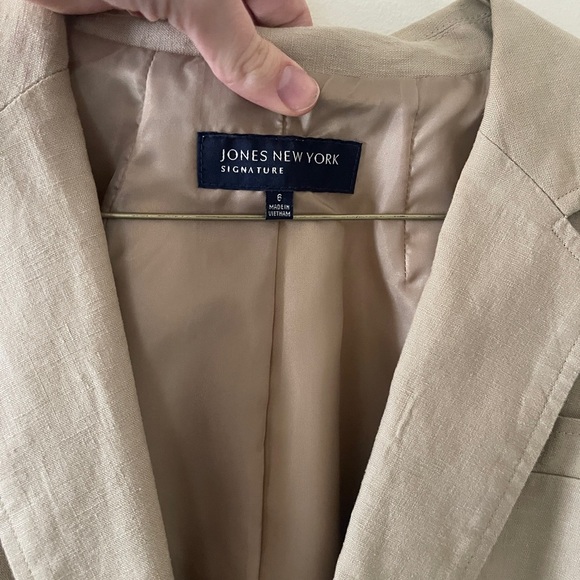 Jones New York linen tan blazer 1 bottom closure size 6 - Picture 2 of 12